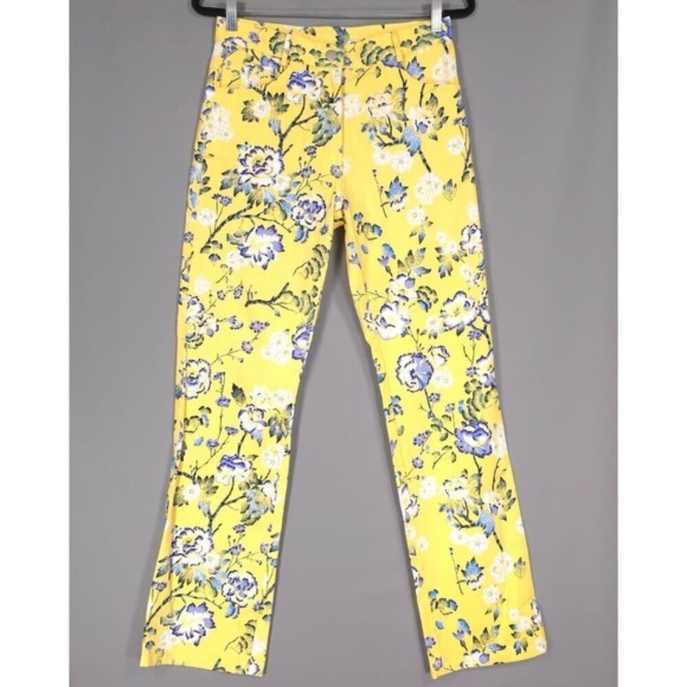 JADE MELODY TAM Women's Pants Size 6 Floral Yellow Blue Embellished